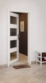 CloseUp-Milieuansicht von GARANT Wohnungseingangstür Quer Authentic Bianco CePaL mit Lichtausschnitt LA-11