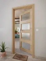 CloseUp-Milieuansicht von GARANT Wohnungseingangstür Quer Authentic Risseiche GCK08 mit Lichtausschnitt LA-11