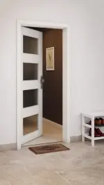 CloseUp-Milieuansicht von GARANT Wohnungseingangstür Weiß Struktur Premium CePaL mit Lichtausschnitt LA-11