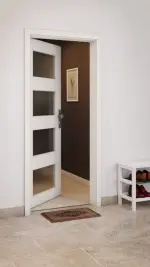 CloseUp-Milieuansicht von GARANT Wohnungseingangstür Weiß Struktur Premium GCK08 mit Lichtausschnitt LA-11