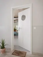 CloseUp-Milieuansicht von GARANT Wohnungseingangstür Authentic Grigio CePaL mit Lichtausschnitt LA-12