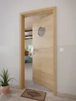 CloseUp-Milieuansicht von GARANT Wohnungseingangstür Quer Authentic Risseiche CePaL mit Lichtausschnitt LA-12