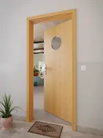 CloseUp-Milieuansicht von GARANT Wohnungseingangstür Eiche Premium GCK08 mit Lichtausschnitt LA-12