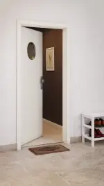 CloseUp-Milieuansicht von GARANT Wohnungseingangstür Weißlack 9010 GHK08 mit Lichtausschnitt LA-12