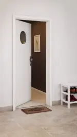 CloseUp-Milieuansicht von GARANT Wohnungseingangstür Weißlack 9016 GHK08 mit Lichtausschnitt LA-12