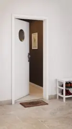 CloseUp-Milieuansicht von GARANT Wohnungseingangstür U11209SD Edelweiß GHK08 mit Lichtausschnitt LA-12