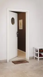 CloseUp-Milieuansicht von GARANT Wohnungseingangstür W1000ST3 Premium Weiß GHK08 mit Lichtausschnitt LA-12