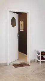 CloseUp-Milieuansicht von GARANT Wohnungseingangstür Quer Authentic Bianco CePaL mit Lichtausschnitt LA-13