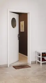 CloseUp-Milieuansicht von GARANT Wohnungseingangstür Weißlack 9016 GHK08 mit Lichtausschnitt LA-13