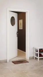 CloseUp-Milieuansicht von GARANT Wohnungseingangstür U11026SD Kristallweiß GHK08 mit Lichtausschnitt LA-13