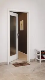 CloseUp-Milieuansicht von GARANT Wohnungseingangstür Quer Authentic Bianco GCK08 mit Lichtausschnitt LA-2