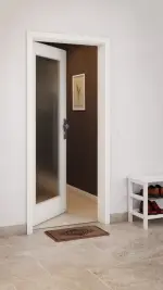 CloseUp-Milieuansicht von GARANT Wohnungseingangstür W1000ST3 Premium Weiß GHK08 mit Lichtausschnitt LA-2