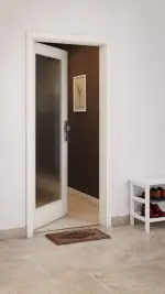 CloseUp-Milieuansicht von GARANT Wohnungseingangstür Weißlack 9010 CePaL mit Lichtausschnitt LA-3