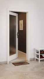 CloseUp-Milieuansicht von GARANT Wohnungseingangstür Weiß Struktur Premium GCK08 mit Lichtausschnitt LA-3