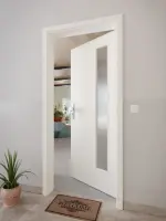 CloseUp-Milieuansicht von GARANT Wohnungseingangstür 0135-60 Rain Resopal mit Lichtausschnitt LA-4 bandseitig