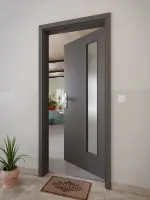 CloseUp-Milieuansicht von GARANT Wohnungseingangstür 10622-60 Ebony CePaL mit Lichtausschnitt LA-4 bandseitig