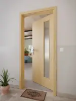 CloseUp-Milieuansicht von GARANT Wohnungseingangstür Authentic Asteiche CePaL mit Lichtausschnitt LA-4 bandseitig