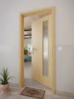 CloseUp-Milieuansicht von GARANT Wohnungseingangstür Authentic Asteiche GCK08 mit Lichtausschnitt LA-4 bandseitig