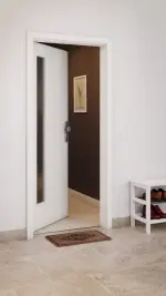 CloseUp-Milieuansicht von GARANT Wohnungseingangstür Authentic Bianco CePaL mit Lichtausschnitt LA-4 bandseitig