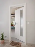 CloseUp-Milieuansicht von GARANT Wohnungseingangstür Authentic Grigio CePaL mit Lichtausschnitt LA-4 bandseitig