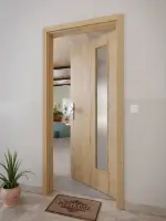 CloseUp-Milieuansicht von GARANT Wohnungseingangstür Authentic Risseiche CePaL mit Lichtausschnitt LA-4 bandseitig