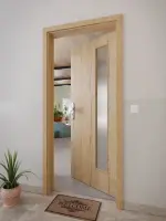 CloseUp-Milieuansicht von GARANT Wohnungseingangstür Authentic Risseiche GCK08 mit Lichtausschnitt LA-4 bandseitig