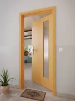 CloseUp-Milieuansicht von GARANT Wohnungseingangstür Buche Exklusiv CePaL mit Lichtausschnitt LA-4 bandseitig