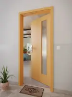 CloseUp-Milieuansicht von GARANT Wohnungseingangstür Buche Exklusiv GCK08 mit Lichtausschnitt LA-4 bandseitig