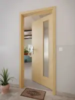 CloseUp-Milieuansicht von GARANT Wohnungseingangstür Quer Authentic Asteiche CePaL mit Lichtausschnitt LA-4 bandseitig