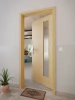 CloseUp-Milieuansicht von GARANT Wohnungseingangstür Quer Authentic Asteiche GCK08 mit Lichtausschnitt LA-4 bandseitig