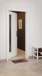 CloseUp-Milieuansicht von GARANT Wohnungseingangstür Quer Authentic Bianco CePaL mit Lichtausschnitt LA-4 bandseitig