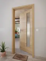 CloseUp-Milieuansicht von GARANT Wohnungseingangstür Quer Authentic Risseiche CePaL mit Lichtausschnitt LA-4 bandseitig