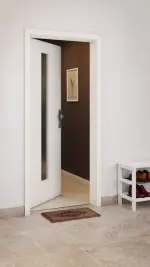 CloseUp-Milieuansicht von GARANT Wohnungseingangstür 0105-60 Pearl White CePaL mit Lichtausschnitt LA-4 mittig