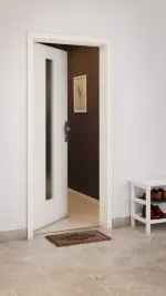 CloseUp-Milieuansicht von GARANT Wohnungseingangstür 9417-60 Snow White CePaL mit Lichtausschnitt LA-4 mittig