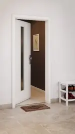 CloseUp-Milieuansicht von GARANT Wohnungseingangstür Authentic Bianco CePaL mit Lichtausschnitt LA-4 mittig