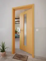 CloseUp-Milieuansicht von GARANT Wohnungseingangstür Buche Exklusiv GCK08 mit Lichtausschnitt LA-4 mittig