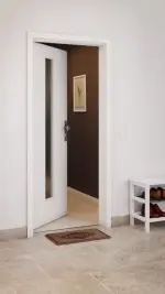 CloseUp-Milieuansicht von GARANT Wohnungseingangstür Quer Authentic Bianco GCK08 mit Lichtausschnitt LA-4 mittig