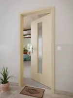 CloseUp-Milieuansicht von GARANT Wohnungseingangstür Natura Ahorn CePaL mit Lichtausschnitt LA-4 mittig