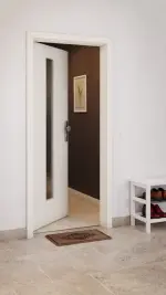 CloseUp-Milieuansicht von GARANT Wohnungseingangstür Weißlack 9010 mit Lichtausschnitt LA-4 mittig