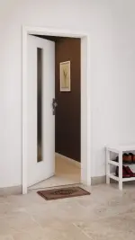 CloseUp-Milieuansicht von GARANT Wohnungseingangstür Weißlack 9016 CePaL mit Lichtausschnitt LA-4 mittig