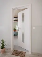 CloseUp-Milieuansicht von GARANT Wohnungseingangstür U12188SD Lichtgrau GHK08 mit Lichtausschnitt LA-4 mittig