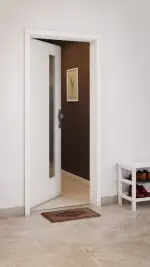 CloseUp-Milieuansicht von GARANT Wohnungseingangstür Authentic Bianco GCK08 mit Lichtausschnitt LA-4 schlossseitig