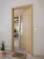 CloseUp-Milieuansicht von GARANT Wohnungseingangstür Authentic Risseiche CePaL mit Lichtausschnitt LA-4 schlossseitig