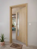 CloseUp-Milieuansicht von GARANT Wohnungseingangstür Authentic Risseiche GCK08 mit Lichtausschnitt LA-4 schlossseitig