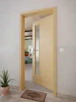 CloseUp-Milieuansicht von GARANT Wohnungseingangstür Quer Authentic Asteiche GCK08 mit Lichtausschnitt LA-4 schlossseitig