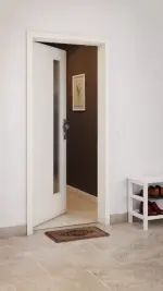 CloseUp-Milieuansicht von GARANT Wohnungseingangstür Weißlack 9010 GHK08 mit Lichtausschnitt LA-4 schlossseitig