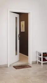 CloseUp-Milieuansicht von GARANT Wohnungseingangstür Weißlack 9016 mit Lichtausschnitt LA-4 schlossseitig