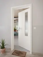 CloseUp-Milieuansicht von GARANT Wohnungseingangstür 0135-60 Rain Resopal mit Lichtausschnitt LA-5 bandseitig