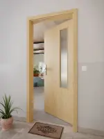 CloseUp-Milieuansicht von GARANT Wohnungseingangstür Authentic Asteiche CePaL mit Lichtausschnitt LA-5 bandseitig