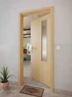 CloseUp-Milieuansicht von GARANT Wohnungseingangstür Authentic Asteiche GCK08 mit Lichtausschnitt LA-5 bandseitig